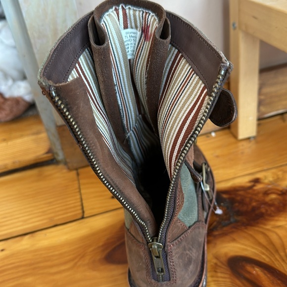 LL Bean  SZ 7.5 Combat Boots Brown Leather W Green Woven Embellishment! - Picture 4 of 9